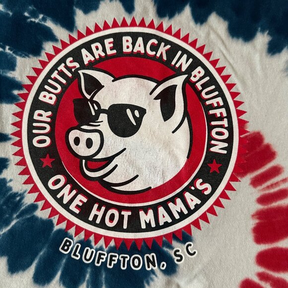 One Hot Mama's Bluffton SC Tie-Dye T-Shirt Our Butts Are Back Pig Graphic Port & - Picture 12 of 13